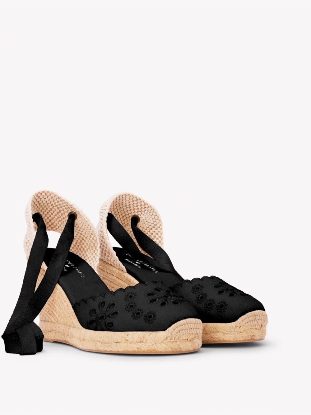 Soludos - The Marseille Esñadrille. EsBlack Floral Eyelet Wedges with Ankle Tie